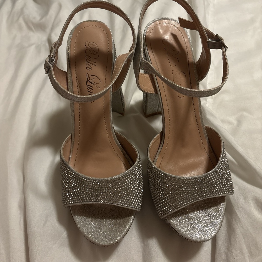 Silver Heels with Ankle Strap and Medium Heel